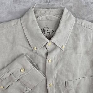 Alex Crane Mens Large Linen Button Down Shirt Long Sleeve New